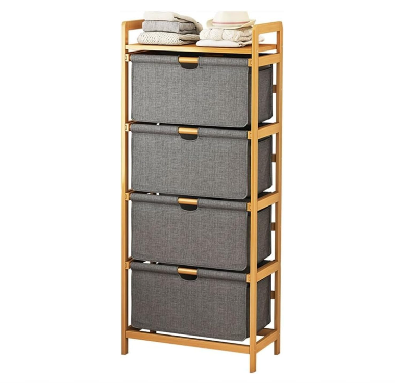 4-Tier Bamboo Storage Organizer with Fabric Drawers