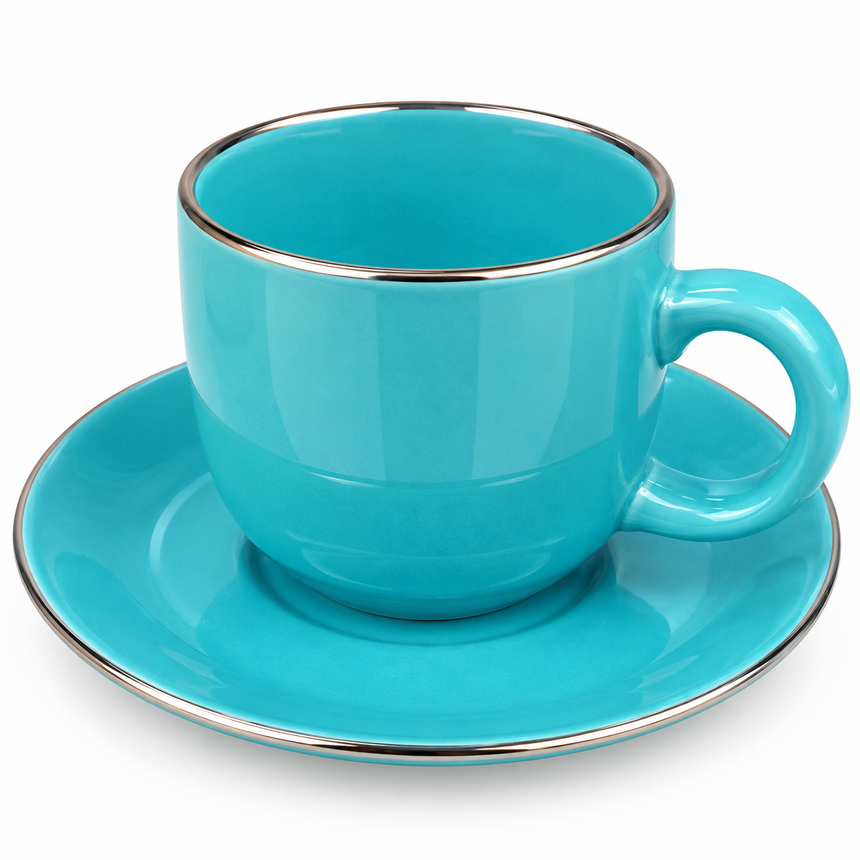 Turquoise Ceramic Cup & Saucer Set