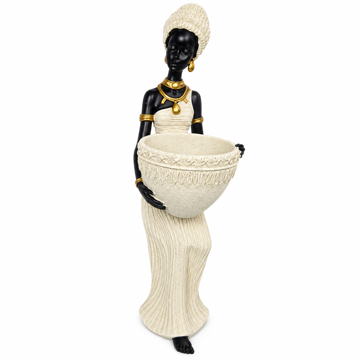 African Woman Statue With Bowl