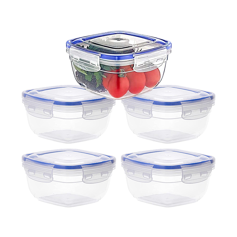 Pack of 5 Square Plastic Sealed Storage Containers {275,500,900,1500 and 2400ML}